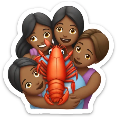 five women hugging a lobster sticker