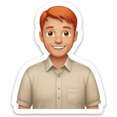 cheerful senior white male, athletic build, receding red hair, professional and friendly, in a collared shirt sticker