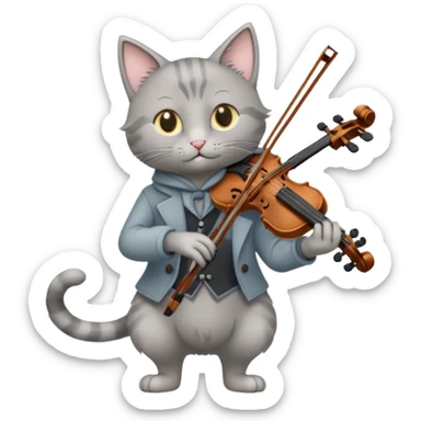 thin grey cat play violin, long full body, no tail sticker