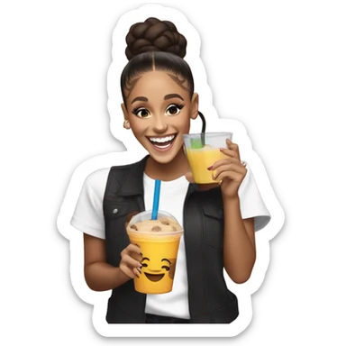 black skin ariana grande laughing while holding cookie and juice sticker