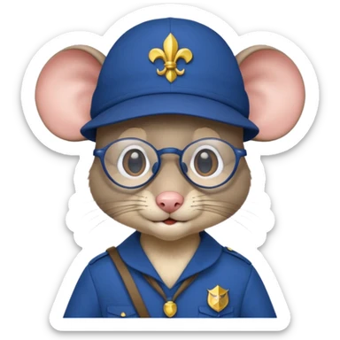 humaniod mice with a scout hat with glasses blue uniform sticker