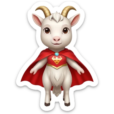 white female goat wearing a read cape like superman sticker