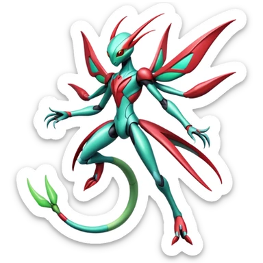  Cool Edgy Shiny Futuristic Ethereal Legendary Scizor-Deoxys-Digimon-Schyther-Flygon-hybrid full body sticker