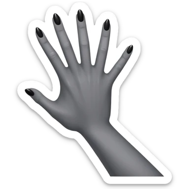 front angle view of a grey colored arm and hand reaching out with black nails sticker