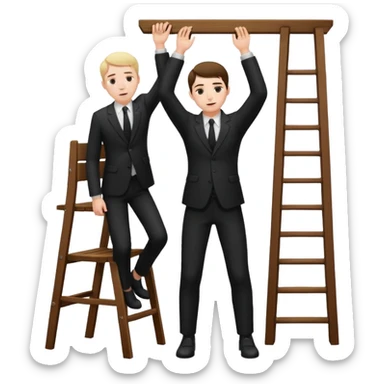 Man standing on chair planing to hang himself sticker