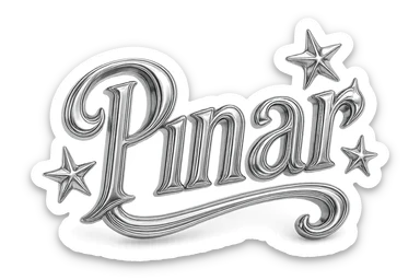 Write "Pınar" in this style, try majesty fonts. Add two or three stars around it so that it looks like this but it has a hand-drawn shape. sticker