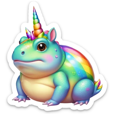 fat round rainbow toad with unicorn horn sticker