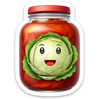 Kimchi Cinematic Realistic Kimchi Dish Emoji, depicted as spicy, fermented cabbage with vibrant red hues neatly served in a traditional jar, rendered with dynamic textures and bold, appetizing lighting. sticker