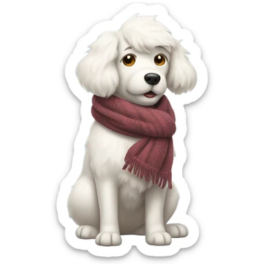 White dog bundled up for cold weather  sticker