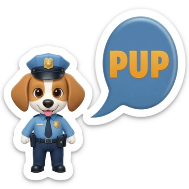 Small police puppy which is screaming the word "PUP" in big size sticker
