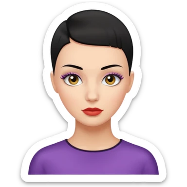 Lady with black buzz cut hair and lashes sticker