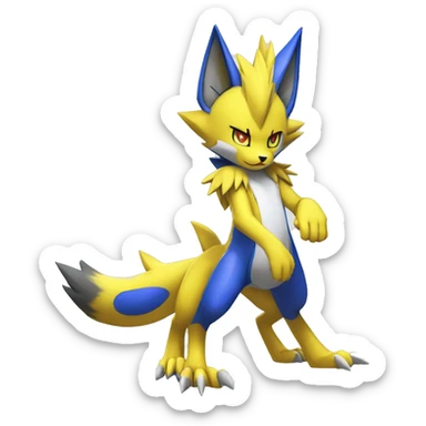 Yellow Shiny Colorful Anthro Edgy Cool Sonic-Zeraora-Renamon-Pokémon-Fakémon with shiny blue markings Full Body Detailed High Quality  sticker