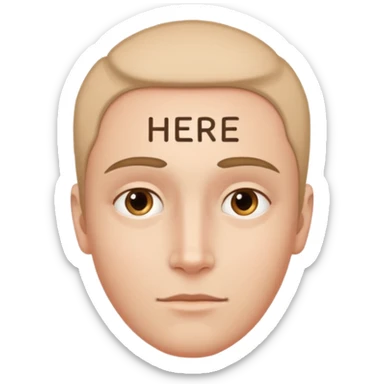 forhead with "Here" text on it sticker