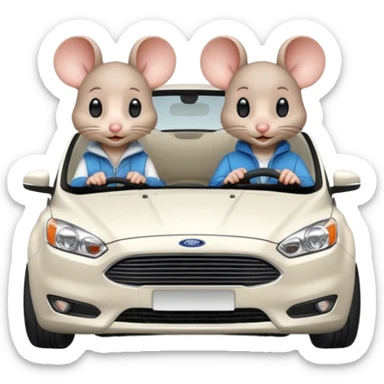 Two mouses, one girl and one boy, boy drive a white ford focus card sticker