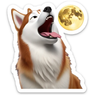 Red Siberian husky howling at the moon sticker