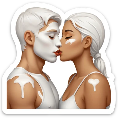 Man and woman kissing covered in white paint  sticker