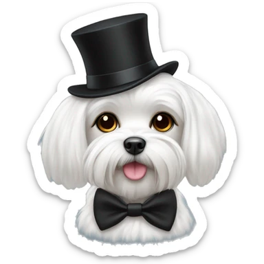 Maltese with bowtie and black hat sticker