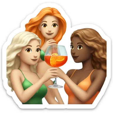 Three mermaids (1 blond, 2 brown hair) drinking aperol sticker