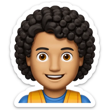 Brown boy, curly black hair, Lego head sticker