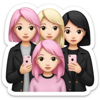 Girlfriend emoji - 5 white girlfriends, 1 with pale pink hair, 2 with black hair, 1 with medium blonde hair  sticker