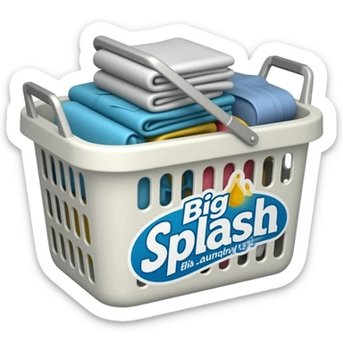 laundry basket with clothes in it and name Big Splash Laundry sticker