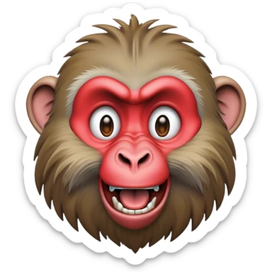 Cinematic Realistic Comical Baboon Portrait Emoji, Head tilted dramatically with an exaggeratedly amused expression, featuring a striking, ruggedly textured face with boldly expressive eyes full of playful disbelief, rendered with vivid, lifelike detail and natural earthy hues, high shine, dramatic yet playful, styled with an air of cheeky jungle mischief, soft glowing outline, capturing the essence of a spirited and over‐the‐top baboon that looks ready to chatter its way into viral fame! sticker