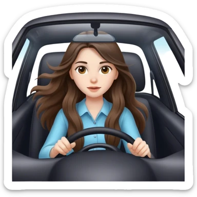 beautiful pale brunette girl with long hair driving car fast sticker