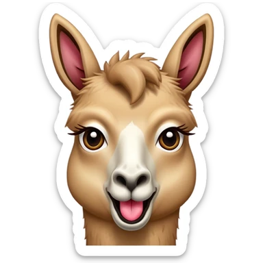 a llama with a surprising face, wide eyes open , long tongue sticking out sticker