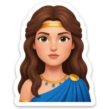 Hera from Greek Mythology with long brown hair, blue outfit sticker