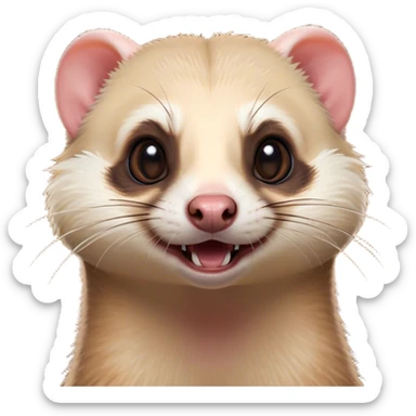 Cinematic Comical Ferret Portrait Emoji, Head tilted dramatically with an exaggeratedly shocked expression, featuring a slender, wiggly body and a distinct ferret head with a pointed snout and small ears, with wide, hilariously expressive eyes full of humorous disbelief, Simplified yet hilariously expressive features, highly detailed, glowing with a slightly sassy natural glow, high shine, dramatic yet playful, stylized with an air of quirky charm, soft glowing outline, capturing the essence of a meme-worthy ferret that looks ready to scamper into viral fame! sticker