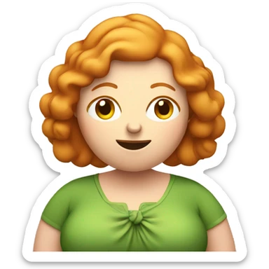 Fat ginger woman holding an apple sticker