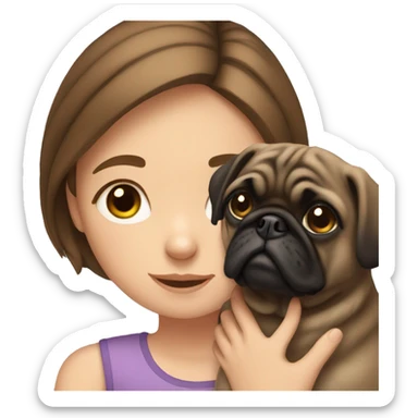 Girl with brown hair petting her pug sticker