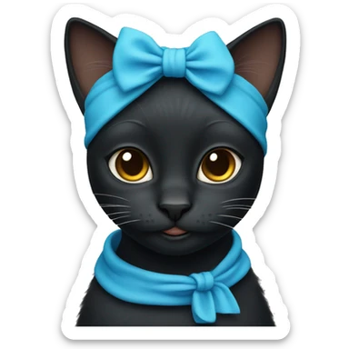 female black cat wearing blue headband sticker