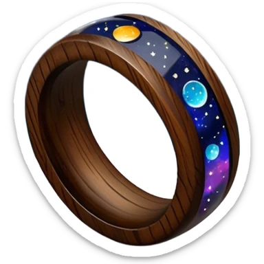 dark wood ring with epoxy resin in space and stars motifs crystal sticker