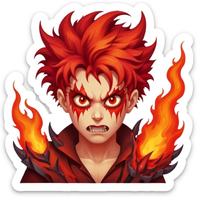 Wild demonic artist with crazy hair and fiery eyes, painting chaotic hellish scenes sticker