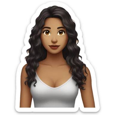 girl latina wavy long hair black dark brown almond eyes sticker