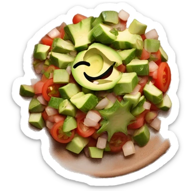 Mexican cactus salad, diced tomato, diced onion, diced avocado, cilantro, on brown clay plate sticker