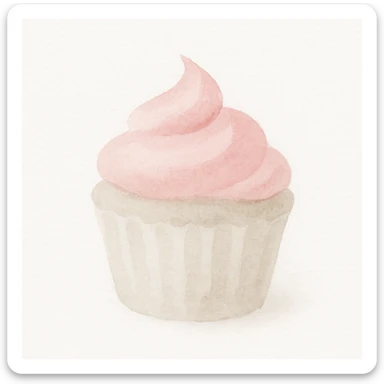 watercolor illustration of cupcake with pink icing sticker