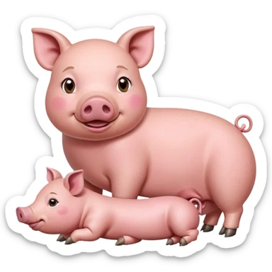 mother pig laying down while piglets nurse from its teats sticker