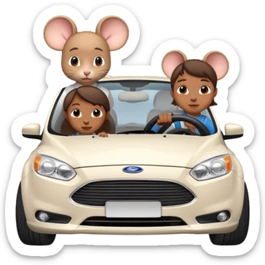 Two mouses, one girl and one boy, boy drive a white ford focus card sticker