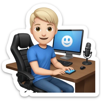 a setup of a youtuber, with a desktop pc on a table, a gaming chair, microphone, ring light sticker