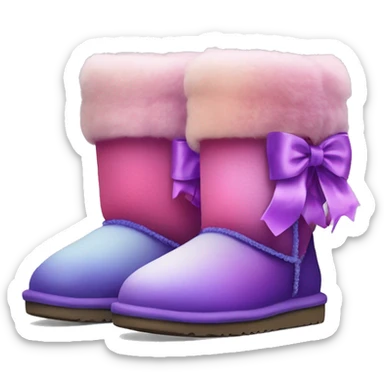 Realistic pair of pink to purple ombre fur Ugg boots with silk ribbon bows. sticker