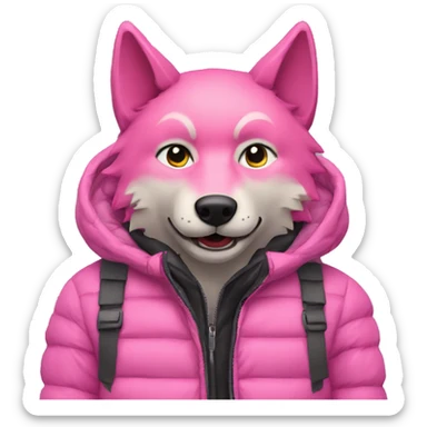 pink wolf man, puffer jacket sticker