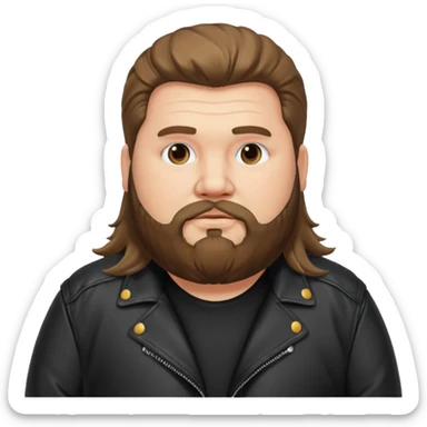 Long hair obese men with beard in leather jacket sticker