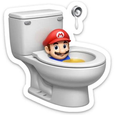 Mario's neck and head only sticking out of the middle of the bowl of a white toilet sticker
