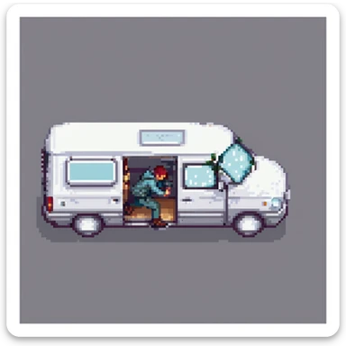 a person being pulled into a van, pixel art style, night setting sticker