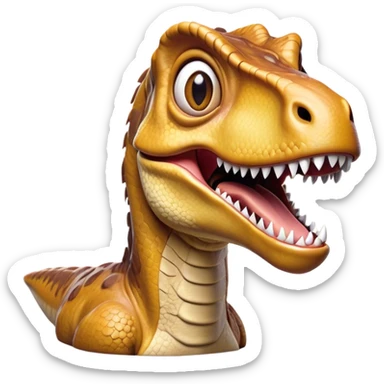 Cinematic Realistic Comical velociraptor/T-rex Portrait Emoji, Head tilted dramatically with an exaggeratedly amused expression, featuring a striking, glossy scaled body with bold natural textures and wide, expressive eyes brimming with playful disbelief, rendered with lifelike detail and dynamic natural lighting, high shine, dramatic yet playful, styled with an air of cheeky prehistoric mischief, soft glowing outline, capturing the essence of a spirited and over‐the‐top velociraptor/T-rex that looks ready to bellow its way into viral fame! sticker