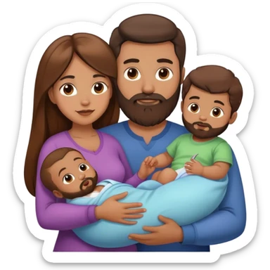 1 fils 1 bébé   1 mère cheveux long brun  1 pere brun barbu  sticker