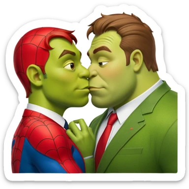 create an emoji of shrek kissing spiderman sticker