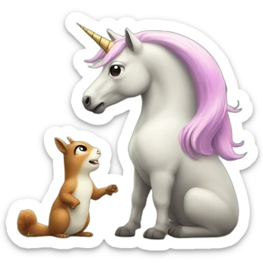 A perplexed unicorn befriending a squirrel sticker